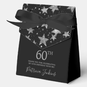 60th Birthday Black Silver Stars Thank You Favor Box