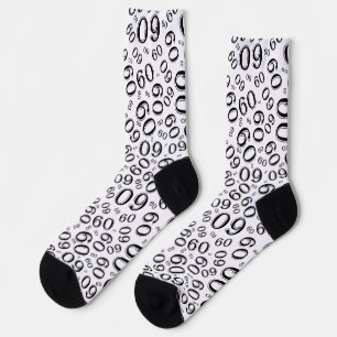 60th Birthday Black/White Random Number Patter Socks