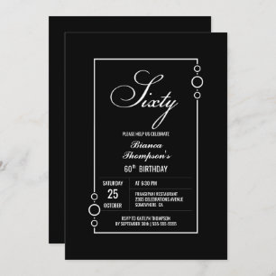 60th Birthday Black with White Frame Party Invitation