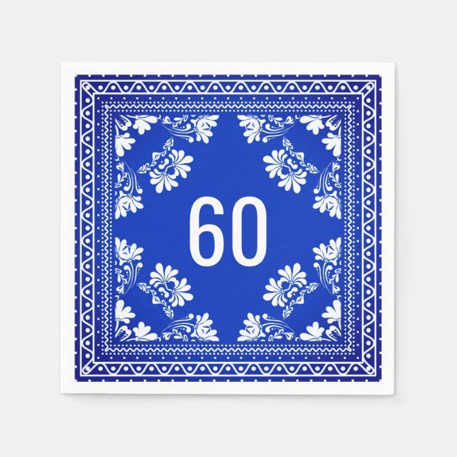 60th Birthday Blue Bandana  Napkin (Front)