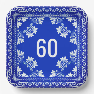 60th Birthday Blue Bandana   Paper Plates