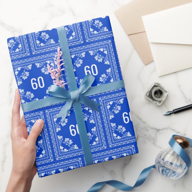 60th Birthday Blue Bandana   Wrapping Paper (Gifting)
