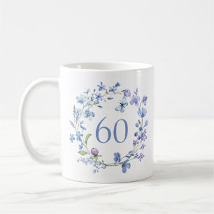 60th Birthday Blue Floral Monogram  Coffee Mug