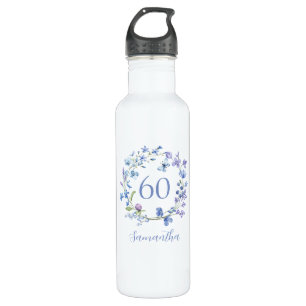60th Birthday Blue Floral Name 710 Ml Water Bottle