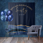 60th Birthday Blue Gold Agate Photo Backdrop Tapestry<br><div class="desc">In today's world, no celebration is complete without a photo backdrop, especially a 60th birthday celebration. Make your loved one's day unforgettable by surprising them with a beautiful agate geode slice design backdrop with the message “Happy 60th Birthday”. You can even customize it with your own message, adding a touch...</div>