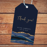 60th Birthday Blue Gold Agate Thank You  Gift Tags<br><div class="desc">Introducing the "Thank You" favour tag, a beautiful and stylish way to express your gratitude to your guests for joining you on your special occasion. These tags feature a stunning navy blue watercolor agate geode slice design, complemented by faux gold glitter for a touch of elegance and sophistication. Perfect for...</div>