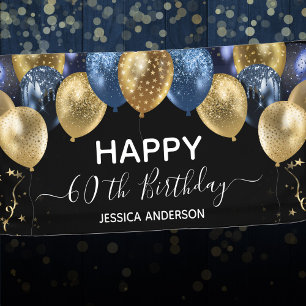 60th Birthday Blue Gold Balloons Banner