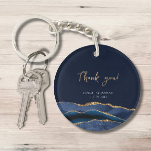 60th Birthday Blue Gold Thank You Round Acrylic Keychain