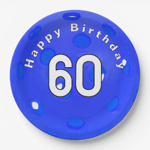 60th Birthday Blue Pickleball Paper Plate