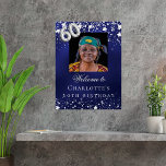 60th Birthday blue silver stars photo welcome Poster<br><div class="desc">A welcome poster for a 60th birthday party.  A navy blue background with elegant faux silver stars. The blue colour is uneven.  Personalize and add a photo,  name and text.  White letters.</div>