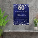60th Birthday blue silver stars welcome party Poster<br><div class="desc">A welcome poster for a 60th birthday party.  A navy blue background with elegant faux silver stars. The blue colour is uneven.  Personalize and add a name and text.  White letters.</div>