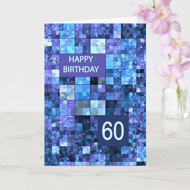 60th Birthday, Blue Squares, Card (Orchid)