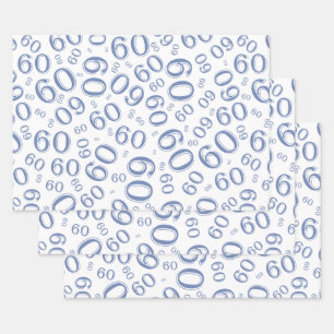 60th Birthday Blue/White Random Number Pattern 60 Wrapping Paper Sheet