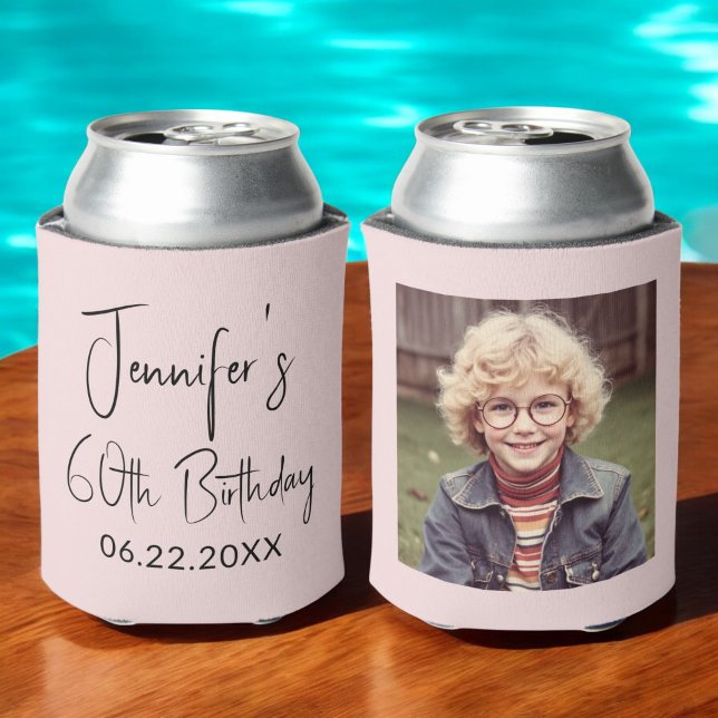 60th Birthday Blush Pink Instagram Photo Can Cooler (Creator Uploaded)
