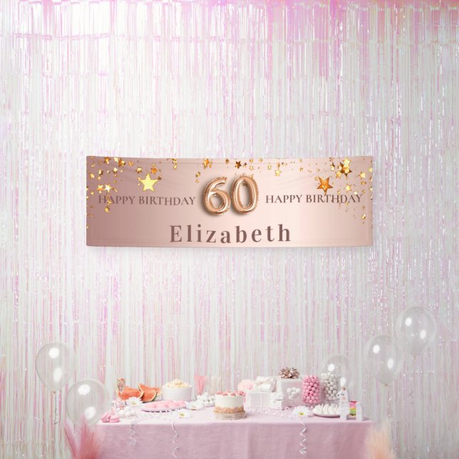 60th birthday blush rose gold stars name banner (Party)