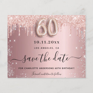 60th birthday blush silver budget save the date flyer