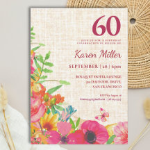 60th Birthday Bold Floral Linen Celebration