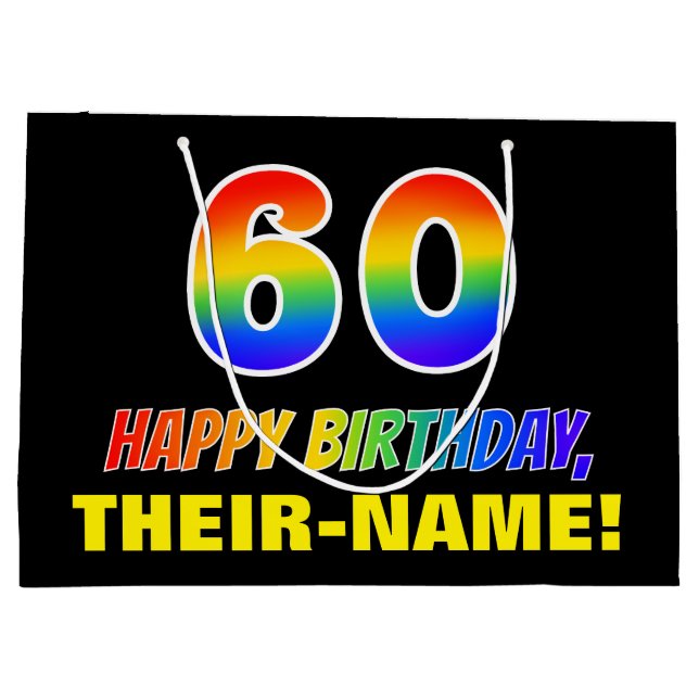 60th Birthday: Bold, Fun, Simple, Rainbow 60 Large Gift Bag (Back)