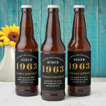 60th Birthday Born 1963 Add Name Black Gold<br><div class="desc">Make your special occasion stand out with this personalized black and gold beer label! Perfect for a 60th birthday celebration, this unique design will add a bit of fun and sophistication to any occasion. With a modern black and gold theme and customized text, this beer label will be sure to...</div>