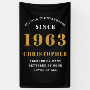 60th Birthday Born 1963 Add Name Black Gold Banner