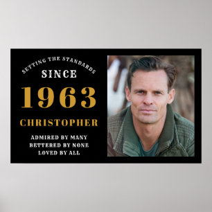 60th Birthday Born 1963 Add Name Black Gold Photo Poster
