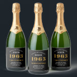 60th Birthday Born 1963 Add Name Black Gold Sparkling Wine Label<br><div class="desc">Personalized Birthday add your name and year beer label. Edit the name and year with the template provided. A wonderful custom birthday party accessory. More gifts and party supplies available with the "setting standards" design in the store.</div>