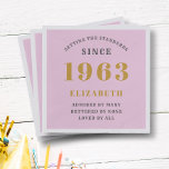 60th Birthday Born 1963 Add Name Pink Grey Napkin<br><div class="desc">Personalized Birthday add your name and year paper napkin. Edit the name and year with the template provided. A wonderful custom birthday party accessory. More gifts and party supplies available with the "setting standards" design in the store.</div>