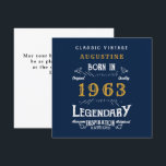 60th Birthday Born 1963 Legend Blue Gold Greeting Card<br><div class="desc">Say Happy Birthday. Add your name,  year and message to this personalized birthday greeting card. A wonderful custom blue birthday card with white and gold vintage style typography. More gifts and party supplies available with the "Legendary" design in the store.</div>