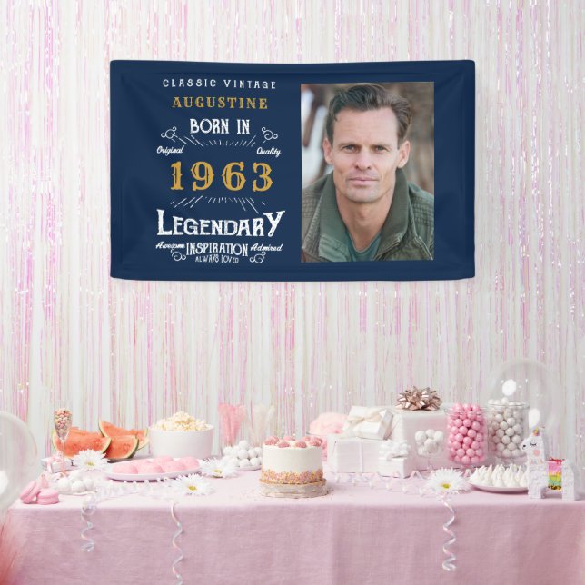 60th Birthday Born 1963 Legend Blue Gold Photo Banner (Party)