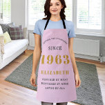 60th Birthday Born 1963 Pink Grey Lady's Apron<br><div class="desc">Celebrate a 60th birthday with this stunning pink and grey apron! Customize this one-of-a-kind apron with your own personal touch by adding the name, age, favourite quote, or whatever you want! It makes the perfect personalized gift for your loved one. Whether they are an amateur chef or just want to...</div>