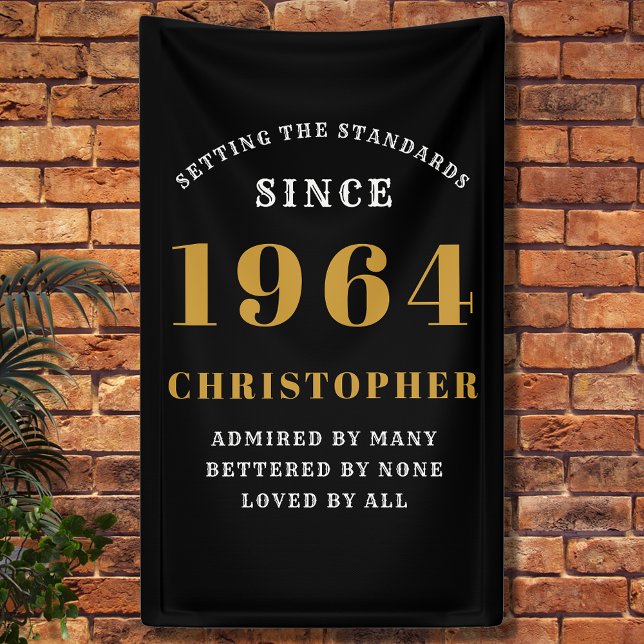 60th Birthday Born 1964 Add Name Black Gold Banner (60th Birthday Party Wall Banner - Customizable Black and Gold Decorative Piece)