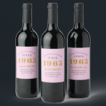 60th Birthday Born 1965 Add Name Pink Grey Wine Label<br><div class="desc">Personalized Birthday add your name and year sparkling wine label. Edit the name and year with the template provided. A wonderful custom pink birthday party item. More gifts and party supplies available with the "setting standards" design in the store.</div>