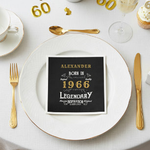 60th Birthday Born 1966 Black Gold Retro Vintage Napkin