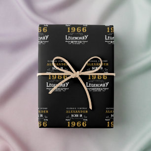 60th Birthday Born 1966 Legend Vintage Black Wrapping Paper Sheet