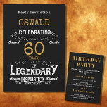 60th Birthday Born Legendary Black Gold Retro Invitation<br><div class="desc">For those celebrating their 60th birthday we have the ideal birthday party invitation with a vintage feel. The black background with a white and gold vintage typography design design is simple and yet elegant with a retro feel. Easily customize the text of this birthday gift using the template provided. Part...</div>