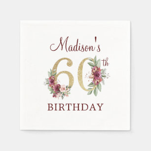 60th Birthday Burgundy Gold Personalized Napkins