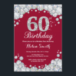 60th Birthday Burgundy Red and Silver Diamond Invitation<br><div class="desc">60th Birthday Invitation. Burgundy Red and Silver Rhinestone Diamond. Elegant Birthday Bash invite. Adult Birthday. Women Birthday. Men Birthday. For further customization,  please click the "Customize it" button and use our design tool to modify this template.</div>