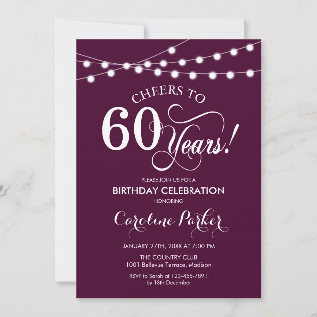 60th Birthday - Burgundy White Invitation (Front)