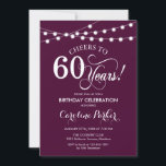 60th Birthday - Burgundy White Invitation<br><div class="desc">60th Birthday Invitation
Elegant burgundy maroon white design with string lights and script font. Cheers to 60 years! Can be personalized into any age! Message me if you need further customization.</div>