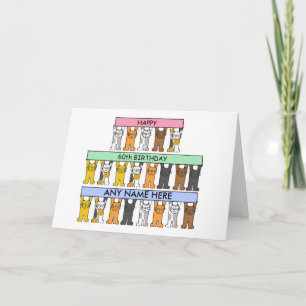 60th Birthday card with cats to customise.