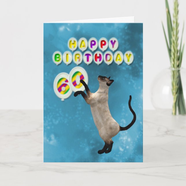 60th Birthday card with siamese cats (Front)