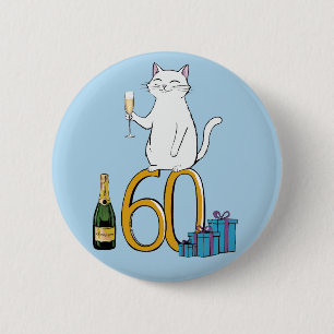 60th birthday cat celebration 60 years sixty 2 inch round button