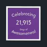 60th Birthday Celebrating 21,915 Days Awesomeness Napkin<br><div class="desc">Celebrating 21, 915 Days Of Awesomeness 60th Birthday Party Napkins. This is a fun way to celebrate turning sixty or any other birthday or days you are counting and celebrating. . Customize with the number of days you are celebrating to make a truly personalized birthday party. You can change the...</div>