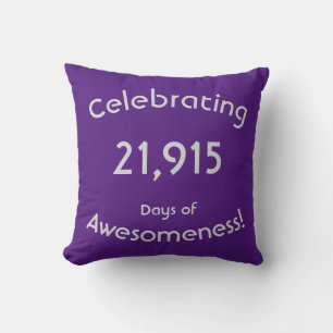 60th Birthday Celebrating 21,915 Days Awesomeness Throw Pillow