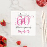 60th birthday celebrating 60 fabulous years custom napkin<br><div class="desc">Personalized celebrating 60 fabulous years in cool pink and black script typography.</div>
