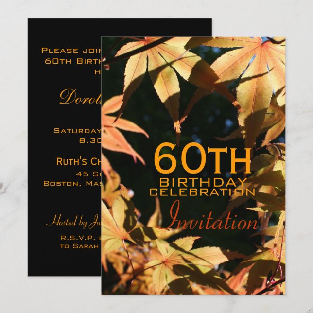 60th Birthday Celebration Autumn Custom Invitation (Front/Back)