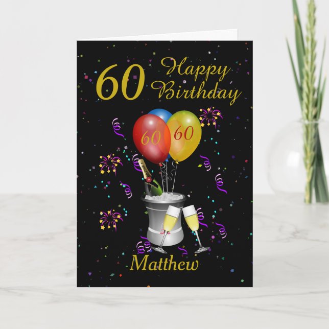 60th Birthday Celebration Black Gold Card (Front)