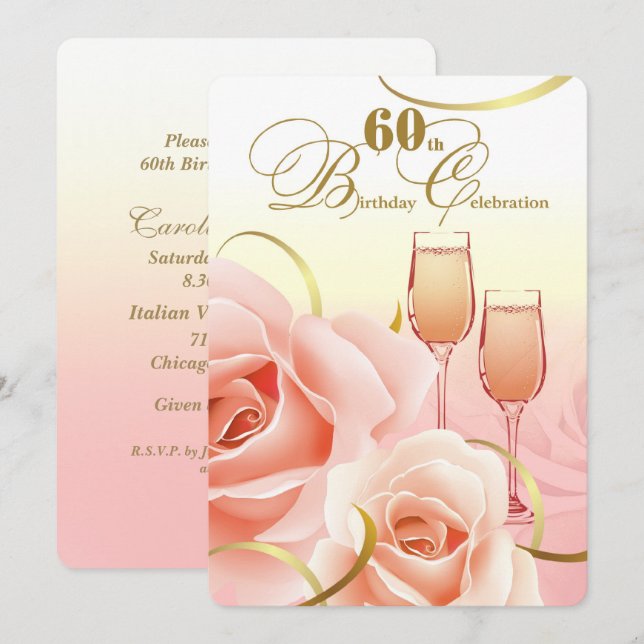 60th Birthday Celebration Custom Invitations (Front/Back)