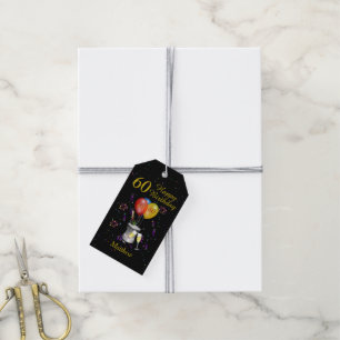 60th Birthday Celebration Gold Black Gift Tags