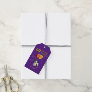 60th Birthday Celebration Gold Purple Gift Tags